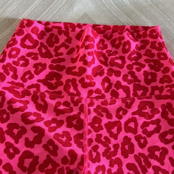 Beach Riot Women’s Pink with Red Animal Print Ribbed High Waisted Leggings - Picture 4 of 8